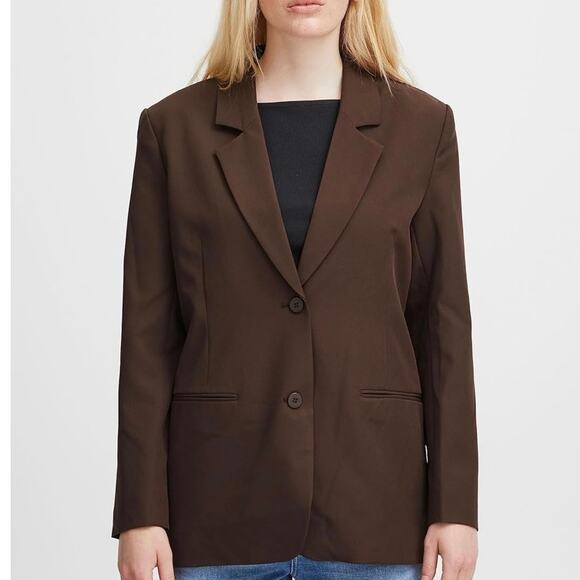 ICHI NWT Java Brown IHKATE SUS Oversized Button Loose Fit Blazer Medium - Picture 3 of 10